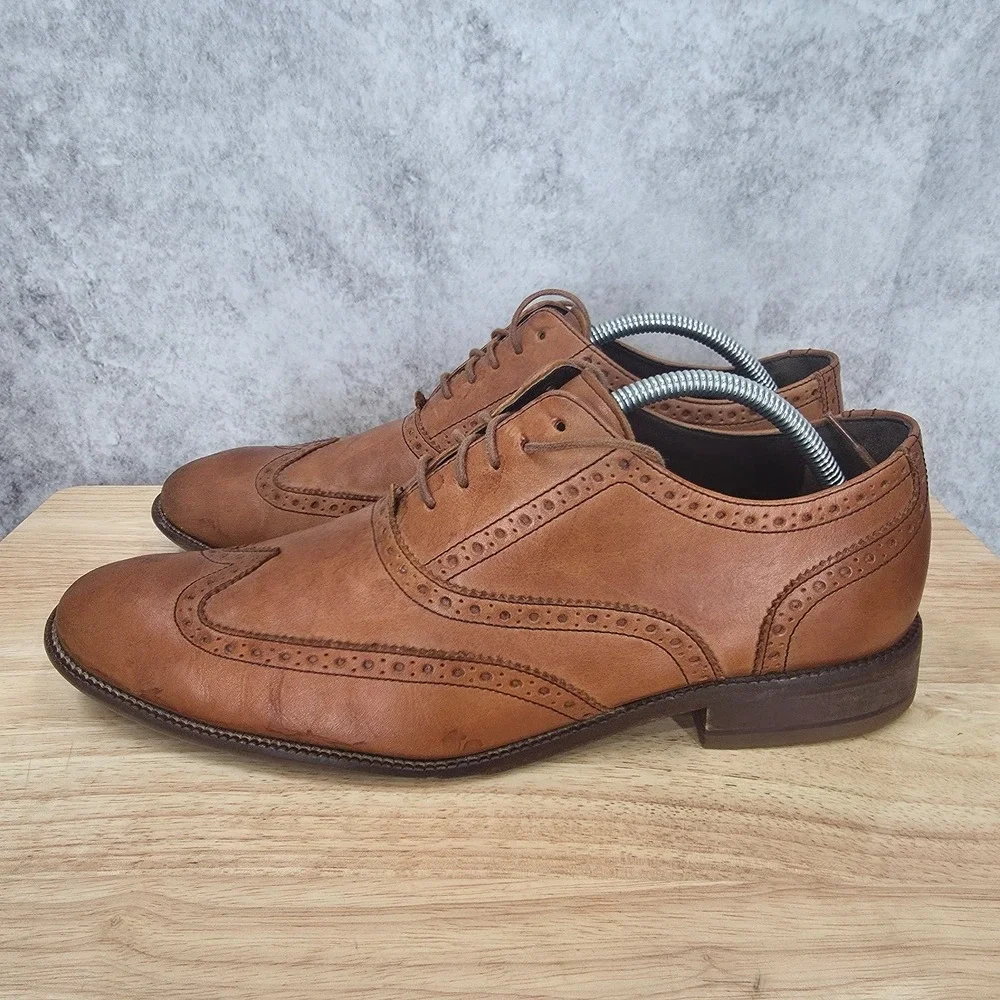 Cole Haan Williams Derby Shoes Mens 10.5 Tan Leather Wingtip‎ Brogue Oxford